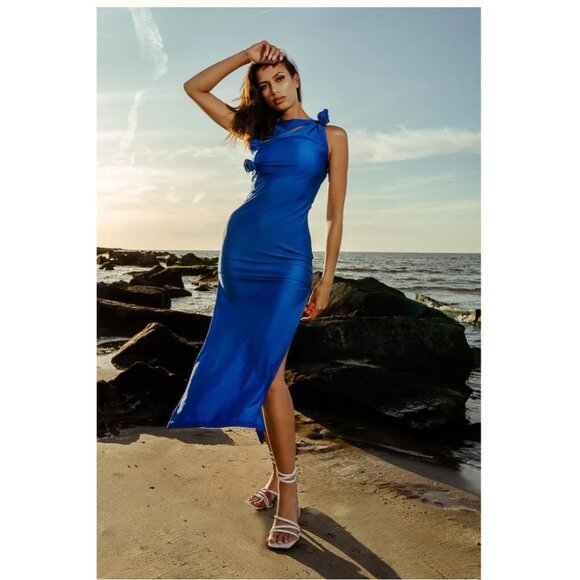 YG Collection Florence Knotted Maxi Dress in Blue - Picture 2 of 4